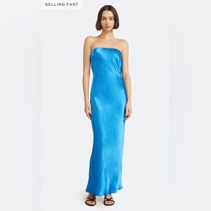 Bec and bridge moon dance strapless dress mid blue